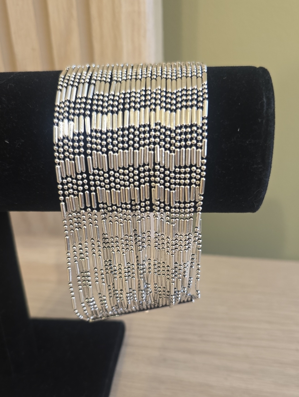 Plunder Silver Beaded Strand Wide Bracelet Adjustable New